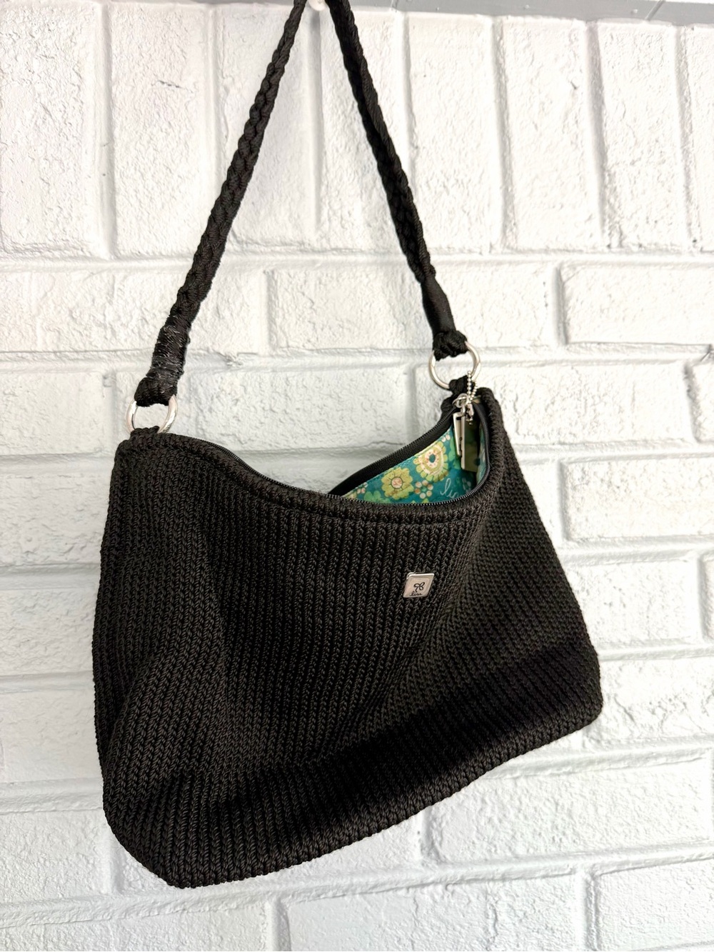 Lina Black Knit Shoulder Bag with Braided Strap